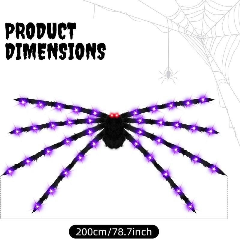 Thuodo 6.6 FT Giant Spider Halloween Decorations Light Up Scary Spider with Red LED Eyes Purple Lights for Yard Lawn Garden Porch Halloween Party Haunted House Indoor Outdoor Decor - Image 5
